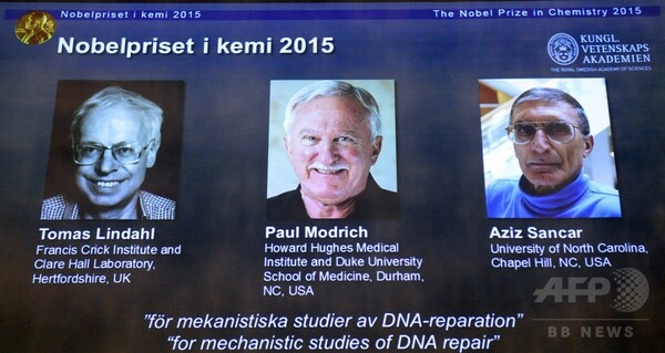 ノーベル化学賞、スウェーデンなどの3氏に DNA修復の研究