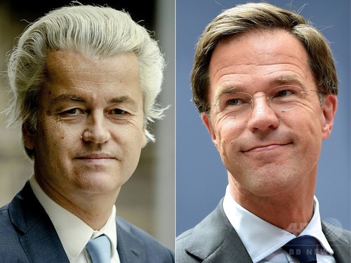 オランダ総選挙まで2日、首相と極右党首が激論 オランダ総選挙まで2日、首相と極右党首が激論