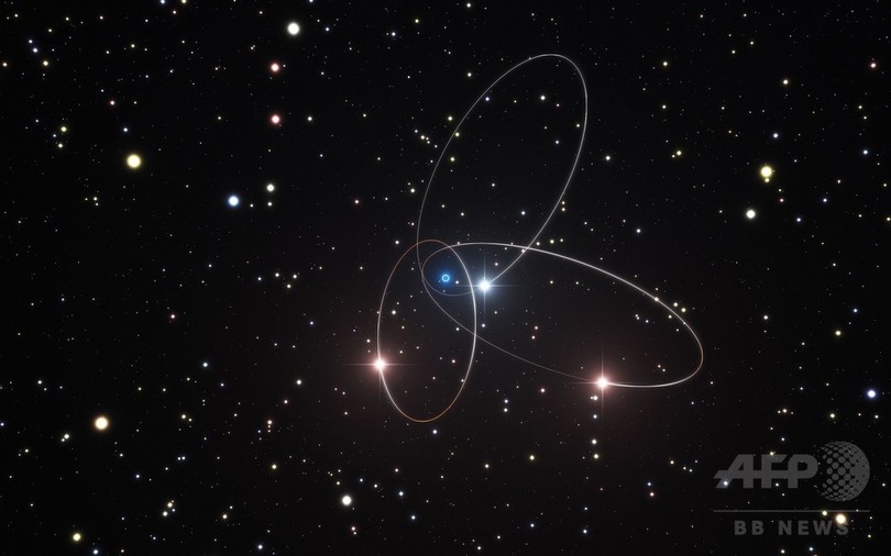 超大質量ブラックホール付近を周回する3恒星、ESOが想像図公開 超大質量ブラックホール付近を周回する3恒星、ESOが想像図公開