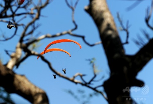バリ島の空を舞うパラグライダー120機、世界記録更新 インドネシア バリ島の空を舞うパラグライダー120機、世界記録更新 インドネシア