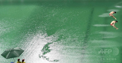 緑に変色したプールが閉鎖、「おなら」のような臭い漂う