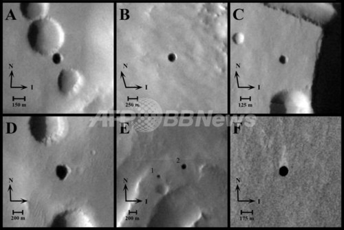 火星の火山に7つの洞くつ、NASA探査機が発見 火星の火山に7つの洞くつ、NASA探査機が発見