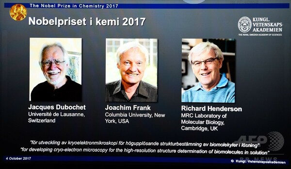 ノーベル化学賞、欧米の研究者3人に クライオ電子顕微鏡法の開発で