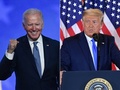 米国のドナルド・トランプ大統領（右）と民主党のジョー・バイデン氏（2020年11月4日作成）。(c)ANGELA  WEISS and MANDEL NGAN / AFP