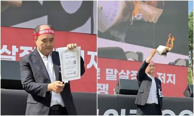 韓国の獣医師約3000人、診療情報公開政策に抗議…会長が免許証焼却、丸刈りも