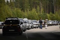 フィンランド・バーリマーのロシア国境検問所で、ロシアから入国するために並ぶ車（2022年9月22日撮影）。(c)Olivier MORIN / AFP