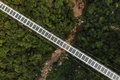 ベトナム北西部ソンラ省モクチャウ県で開通したガラス張りの歩行者専用橋「バクロン」（2022年4月29日撮影）。(c)Nhac NGUYEN / AFP
