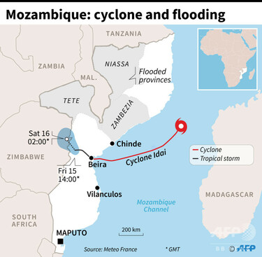アフリカ南東部の豪雨災害、犠牲者126人に モザンビークにはサイクロン