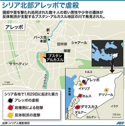 【図解】シリア・アレッポの川から多数の遺体