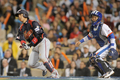 第2回ワールド・ベースボール・クラシック（%%2009 World Baseball Classic%%）決勝、韓国戦で7回に適時打を放つ日本の中島裕之（%%Hiroyuki Nakajima%%）。（2009年3月23日撮影）(c)AFP/Getty Images/Kevork Djansezian