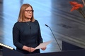 ノルウェー・オスロで行われた2022年のノーベル平和賞授賞式で演説するベラルーシの人権活動家アレシ・ビャリャツキ氏の妻ナタリア・ピンチュク氏（2022年12月10日撮影）。(c)Sergei Gapon / AFP