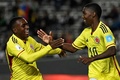 サッカーU-20W杯、グループC、日本対コロンビア。同点ゴールを決めて喜ぶコロンビアのヤセル・アスプリージャ（右、2023年5月24日撮影）。(c)LUIS ROBAYO / AFP