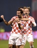 2014年サッカーW杯ブラジル大会（2014 World Cup）欧州予選プレーオフ第2戦、クロアチア対アイスランド。後半2分に得点を挙げてチームメートとともに歓喜するクロアチアのダリオ・スルナ（Darijo Srna、左、2013年11月19日撮影）。(c)AFP/DIMITAR DILKOFF