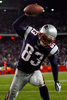 第4Qに6ヤードのタッチダウンパスをレシーブし歓喜するペイトリオッツのWRウェス・ウェルカー（%%Wes Welker%%）。(c)AFP/Getty Images/Jim Rogash