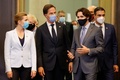 ベルギー・ブリュッセルで開かれた北大西洋条約機構（NATO）首脳会議に向かう（左から）デンマークのメッテ・フレデリクセン首相、オランダのマルク・ルッテ首相、カナダのジャスティン・トルドー首相（2021年6月14日撮影）。(c)Olivier Matthys / POOL / AFP