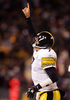 第2Qに味方のタッチダウンに歓喜するスティーラーズのQBベン・ロスリスバーガー（%%Ben Roethlisberger%%）。(c)AFP/Getty Images Jim McIsaac