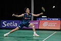 バドミントン、アジア団体選手権、男子準々決勝、インド対日本。試合に臨む桃田賢斗（2024年2月16日撮影）。(c)Mohd RASFAN / AFP