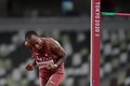 東京五輪、陸上男子走り高跳び決勝。ガッツポーズを見せるカタールのムタズ・エサ・バルシム（2021年8月1日撮影）。(c)Javier SORIANO/AFP