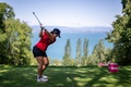 女子ゴルフ米国ツアーメジャー第4戦、アムンディ・エビアン選手権最終日。ティーショットを打つ畑岡奈紗（2023年7月30日撮影）。(c)Fabrice COFFRINI / AFP