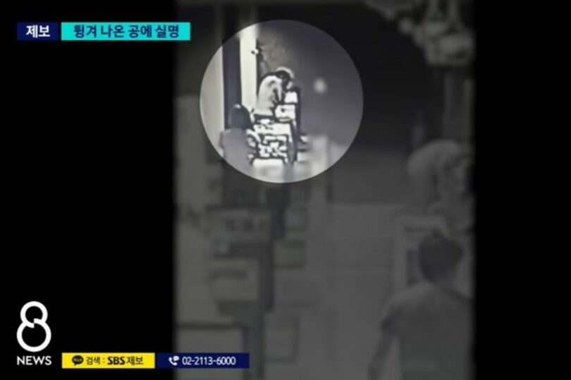 韓国京畿道安養市のゴルフ練習場で、跳ね返ったボールが顔に当たり失明したと訴える男性の事例が報じられた＝SBS『8ニュース』放送画面(c)MONEYTODAY