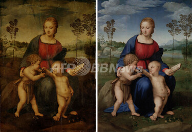 ラファエロ傑作絵画『ひわの聖母』、10年間の修復終え公開 写真1枚