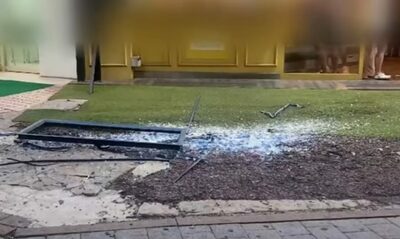 韓国・病院10階から窓ガラス落下…通行人が危機一髪の瞬間