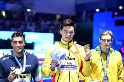 孫楊がホートンに雪辱、世界水泳400m自由形で3連覇