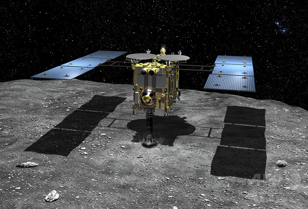 小惑星に着陸する「はやぶさ2」想像図、JAXAが公開