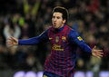 11-12スペイン1部リーグは第24節、FCバルセロナ（FC Barcelona）対バレンシア（Valencia CF）。得点を挙げ、歓喜するFCバルセロナのリオネル・メッシ（Lionel Messi、2012年2月19日撮影）。(c)AFP/JOSEP LAGO