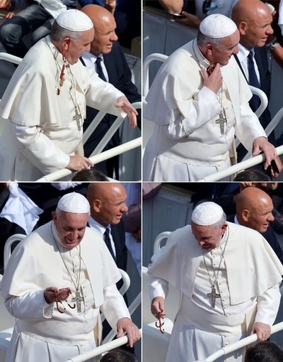 フランシスコ法王危機一髪？ 信者が投げたロザリオが直撃