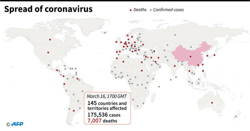 新型コロナウイルス、現在の感染者・死者数（17日午前2時時点）