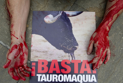 闘牛に「血」の抗議、コロンビアで保護団体がデモ