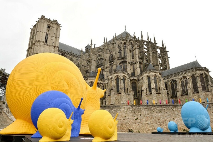 巨大カタツムリにミーアキャット、仏で「再生アート」