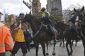 豪シドニーで行われたロックダウンに抗議するデモの対応に動員された警察の騎馬隊（2021年7月24日撮影）。(c)Steven SAPHORE / AFP