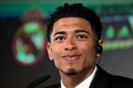 スペイン1部リーグ、レアル・マドリードの入団会見に臨むジュード・ベリンガム（2023年6月15日撮影）。(c)JAVIER SORIANO / AFP