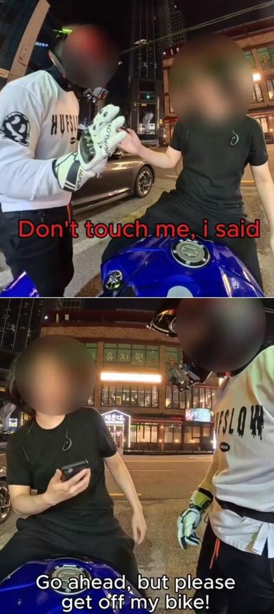 韓国・他人のバイクに無断着席して暴言連発…相手の“圧倒的体格”にビビって逃走した男