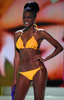 2011年の優勝者、アンゴラ代表のレイラ・ロペス（Leila Lopes）さん。ブラジル・サンパウロで開かれた最終選考会の水着審査で（2011年9月12日撮影）。(c)AFP/YASUYOSHI CHIBA