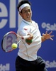 男子テニス、バルセロナ・オープン（Barcelona Open Banc Sabadell 2014）シングルス準決勝。リターンを狙う錦織圭（Kei Nishikori、2014年4月26日撮影）。(c)AFP/JOSEP LAGO