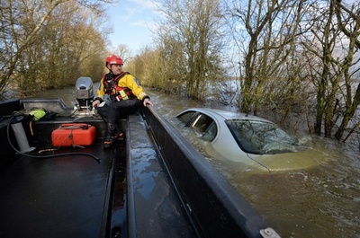 複数の村で冠水、英サマセット州の洪水