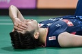 バドミントン、アジア団体選手権、男子準々決勝、インド対日本。試合に敗れた渡邉航貴（2024年2月16日撮影）。(c)Mohd RASFAN / AFP