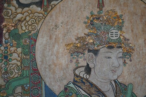 手描き 中国仏像アート 壁画風作品 永楽宮壁画 仏教美術作品 手描き