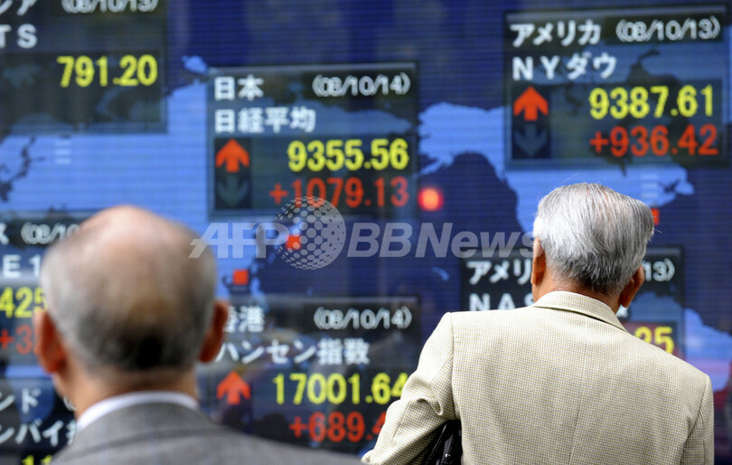 日経平均終値、14.15%高の9447円 過去最高の上昇率