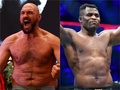 ボクシングWBC世界ヘビー級王者のタイソン・フューリー（左）と総合格闘技大会「UFC」の前ヘビー級王者のフランシス・ガヌー（2023年7月12日作成）。(c)AFP/Adrian DENNIS/Frederic J. BROWN