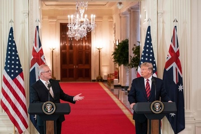 訪米の豪首相、トランプ氏の対中姿勢を支持