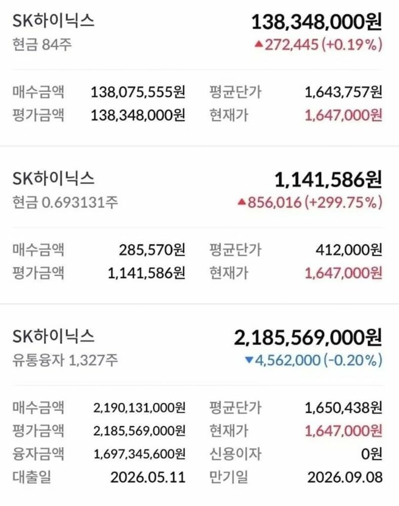 韓国の公務員、借金17億ウォン超でSKハイニックスに集中投資…自己資金