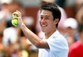 テニス、全米オープン（The US Open Tennis Championships 2014）男子シングルス1回戦。試合に勝利し喜ぶ錦織圭（Kei Nishikori、2014年8月26日撮影）。(c)AFP/Getty Images/Julian Finney