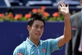 男子テニス、バルセロナ・オープン、シングルス準々決勝。勝利を喜ぶ錦織圭（2015年4月24日撮影）。(c)AFP/JOSEP LAGO