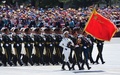 中国・北京の天安門広場で行われた抗日戦争勝利70年記念行事でパレードする中国人民解放軍の兵士ら（2015年9月3日撮影）。(c)AFP/GREG BAKER