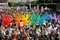 台北で行われた性的少数者（LGBT）のパレードの参加者（2018年10月27日撮影）。(c)Daniel Shih / AFP