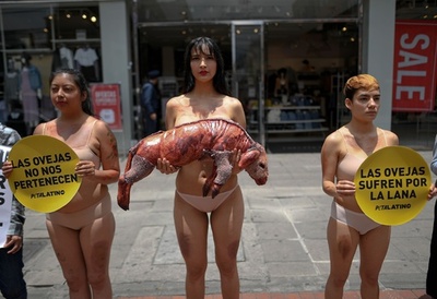 フォーエバー21店舗前で羊毛使用に抗議 コロンビア